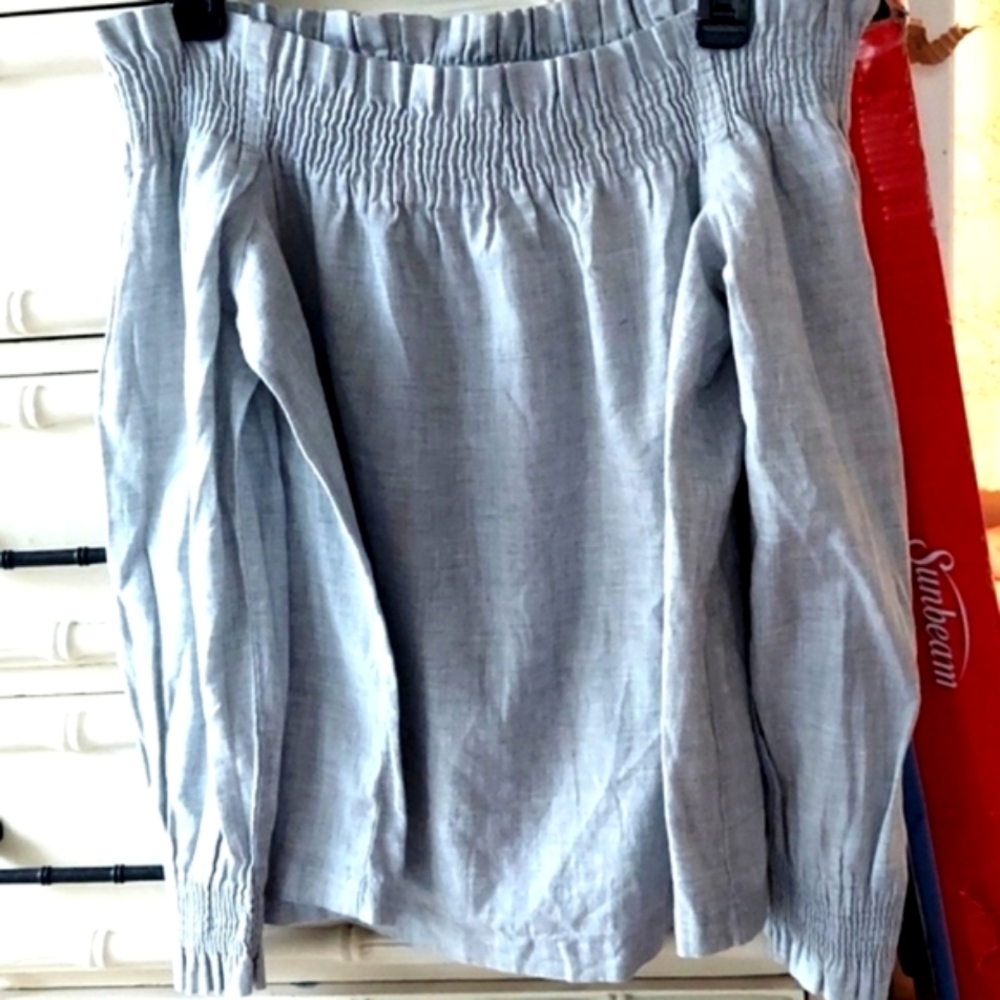 Ann Taylor Loft Blue Off Shoulder Ruffle Peasant Blouse Top Sz M